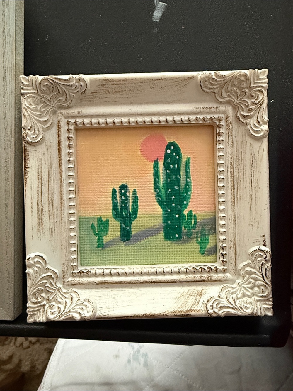 Hand-Painted Cactus Wall Art in Green and Peach by